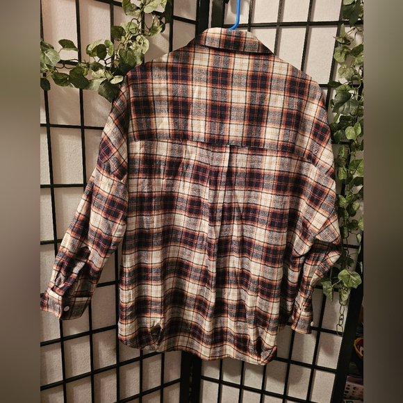 French Connection Plaid V-Neck Cotton Blend Long Sleeve Shirt Size Small - Picture 2 of 5